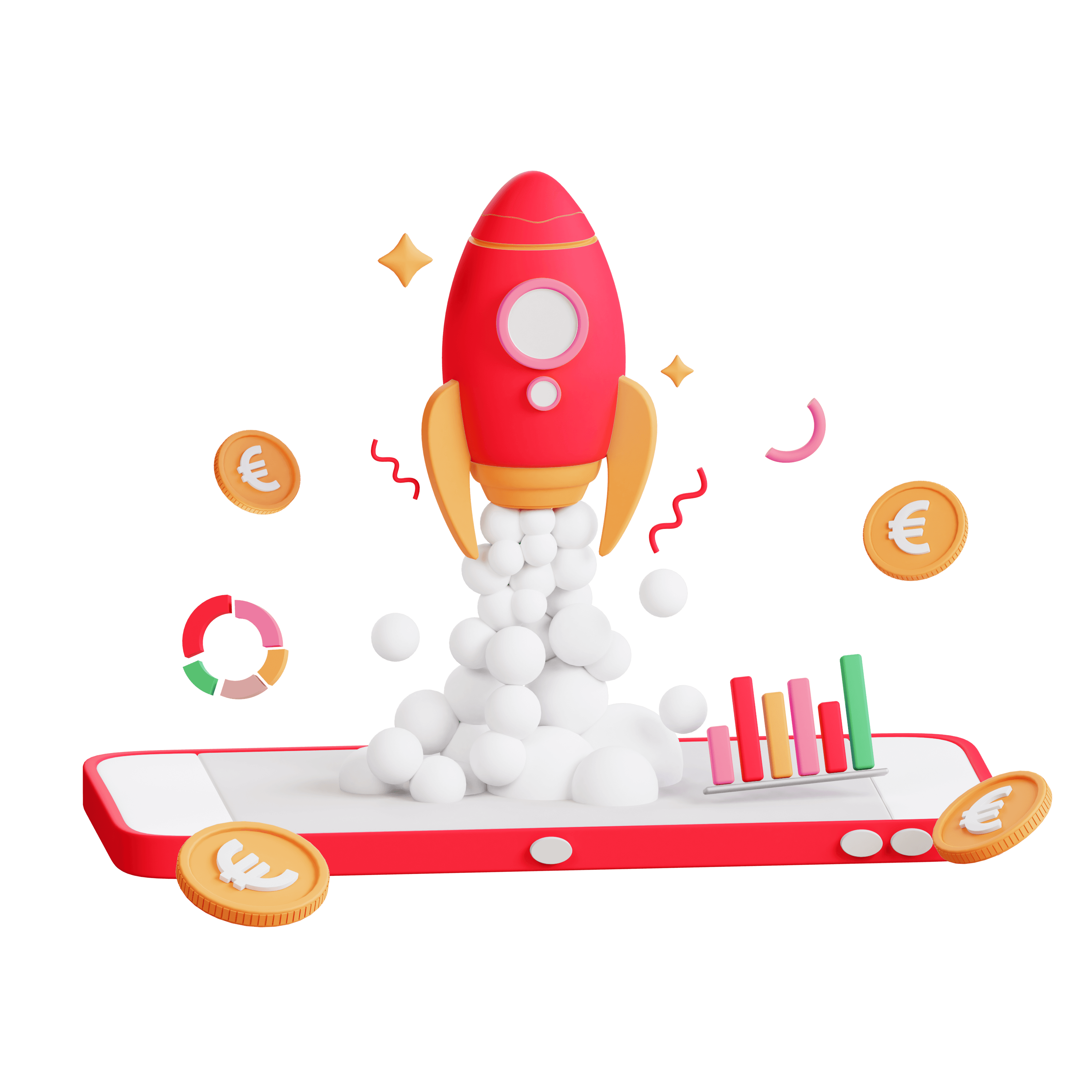 A playful rocket launching from a digital dashboard