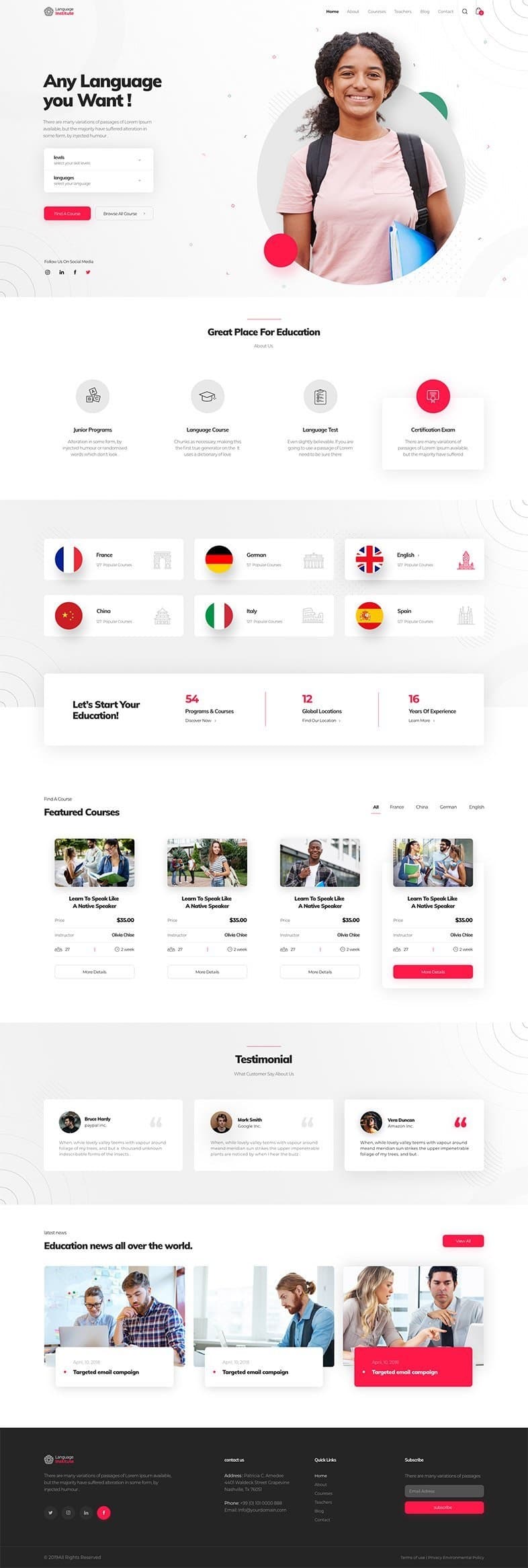 Language Center website preview